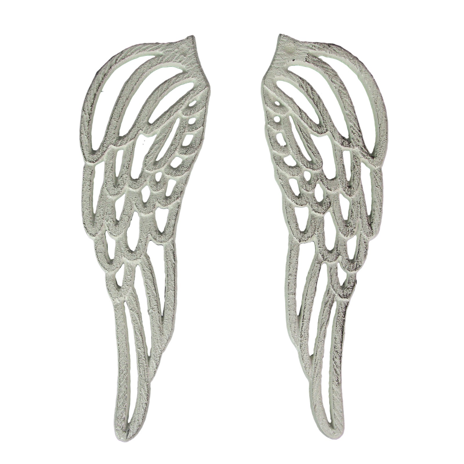 Antique White Cast Iron Set of Angel Wings Wall Sculpture Rustic Home Decor Art