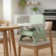Compact Sage Green Booster Seat for Infants   Easy to Clean  Travel-Friendly