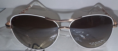 Tahari Women's Oval Sunglasses Silver Metal Frame Black Tinted Lenses