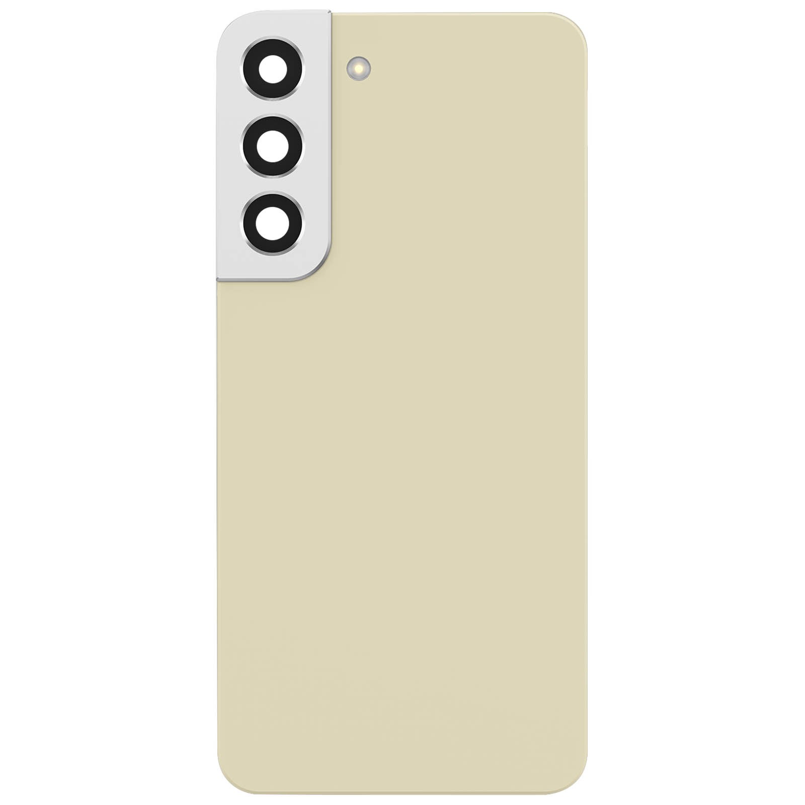 Cache arriere Galaxy S22 beige Clappio avec film adhesif etanche pre-colle