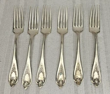Set of 6 VINTAGE 1847 Rogers Bros OLD COLONY 7-1/2" Dinner Forks EUC
