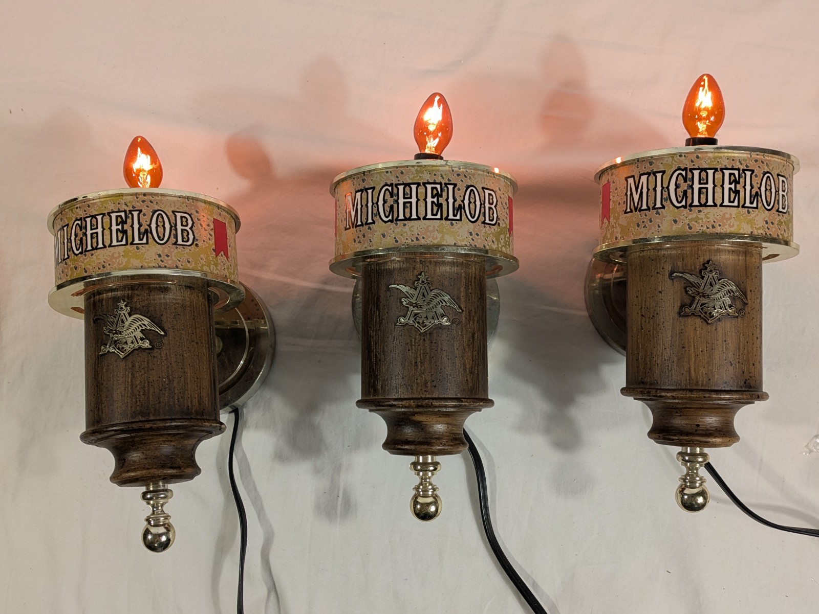  Vintage 1970's (3) Michelob Wall Sconces Bar Lights Tested Work *Read* 