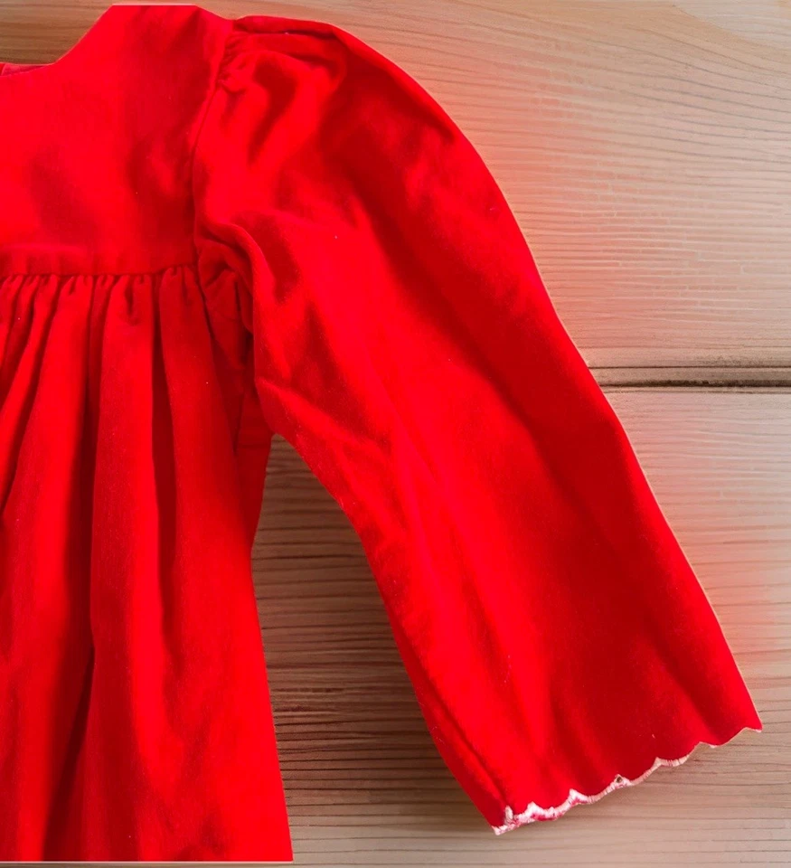 Vestido de fiesta de terciopelo rojo de colección años 90 Baby Togs niñas Navidad con ribete blanco Foto 2 de 4