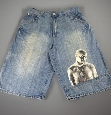 超BIGサイズ44 MAKAVELI 2pac 極太 デニムショーツ VTG Tupac Makaveli Shorts Mens 38 Baggy Y2K Hip Hop 2pac Logo