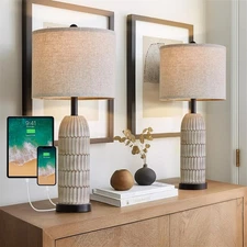 26.5" Table Lamps Set of 2 - Bedside Lamp with USB A+C Charging Ports,Rustic,...