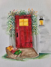 Needlepoint canvas of a Christmas Front Door Was 60.