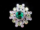 Pretty Czech Vintage Style Glass Rhinestone Button    Yellow & Crystal w/c Green — photo 3