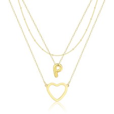 Heart Initial Necklaces for Women Trendy, 14K Gold Plated Letter P Necklace Cute