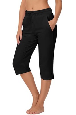 Womens Black Hiking Capris Quick Dry Loose Long Swim Shorts Light Weight Draw...