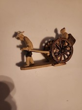 Vintage Celluloid Man Pulling Man in Rickshaw Cart Figurine Japan