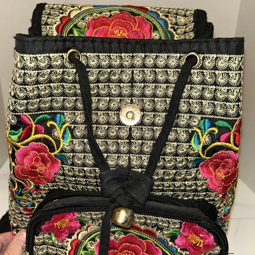 Embroidered Mexican Vibe Unisex Small Backpack Or Purse With Front Pocket - Picture 9 of 9