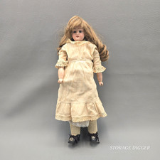 Antique Arabesque Germany Blue Eyes Doll Bisque Head and Leather Body 16.5"