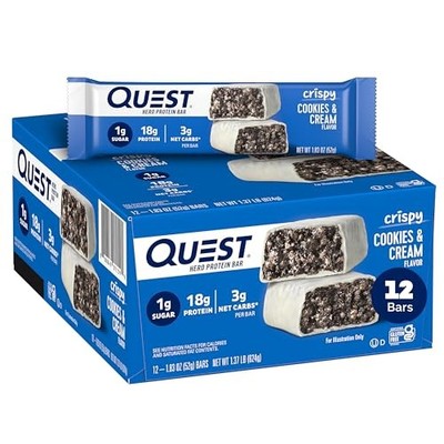 Quest Nutrition Crispy Cookies & Cream Hero Protein Bar, 18G Protein, 1G 