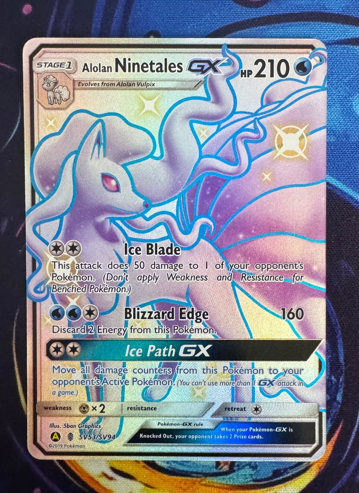 Alolan Ninetales GX SV53/SV94 Hidden Fates: Shiny Vault Holo Full Art NM