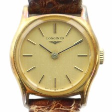 Longines Gold Tone Leather Strap Quartz GY11 MQ Wrist Watch 16cm Ladies