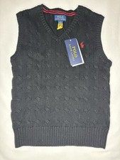 Polo Ralph Lauren Boys Black Cable Knit Sweater Vest Size 6 NWT 45-49 Pounds