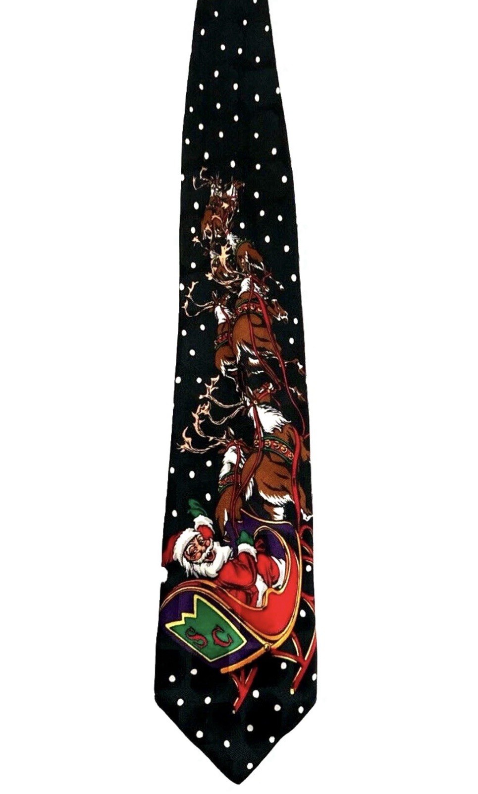 Addiction Santa Christmas Tie 100% Silk Sleigh Reindeer Black Novelty Necktie image 4