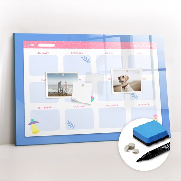 Glas Magnettafel KüChe BüRo Mit Marker Schwamm Magneten Monatsplaner 60X40 Cm-image