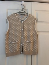 Autumn Cashmere 100 Italian Cotton Sleeveless Textures Knit Vest - Cream/Tan Sm