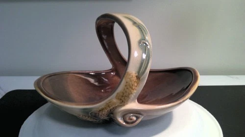 VTG MCM Hull Pottery "Parchment & Pine" Basket Cream/Green 1950s - MINT!