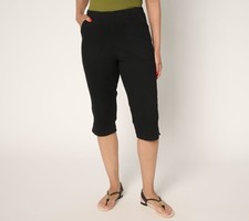 Denim  Co. Women's Petite Pants PS Flat Front Side Pocket Skimmer Black A691791