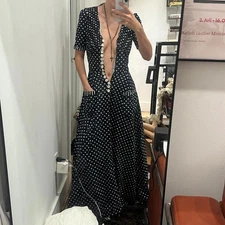 Stunning 60s Vintage Betty Barclay Navy Blue Polka Dot Maxi Dress