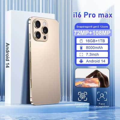 I16 Pro Max Android Smartphone Global Unlocked 7.3'' HD 16+1TB 8000mAh Gifts
