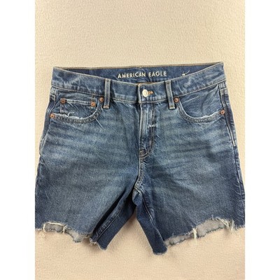 American Eagle Perfect Bermuda Short Womens 2 Medium Wash Raw Hem Denim Jorts