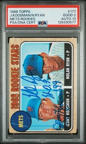 1968 Topps #177 Nolan Ryan / Jerry Koosman Dual Auto Rookie RC PSA 2 Auto 10
