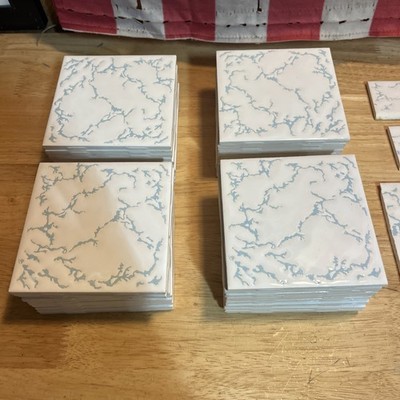 Pilkington s Genuine Glazed Ceramic Tiles. 40 Count, 3 3/8  Square, White/Blue