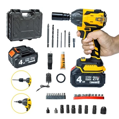 AYOVOCH 2800NM 1/2" Cordless Electric Impact Wrench Drill Gun Ratchet Driver + 2 Battery