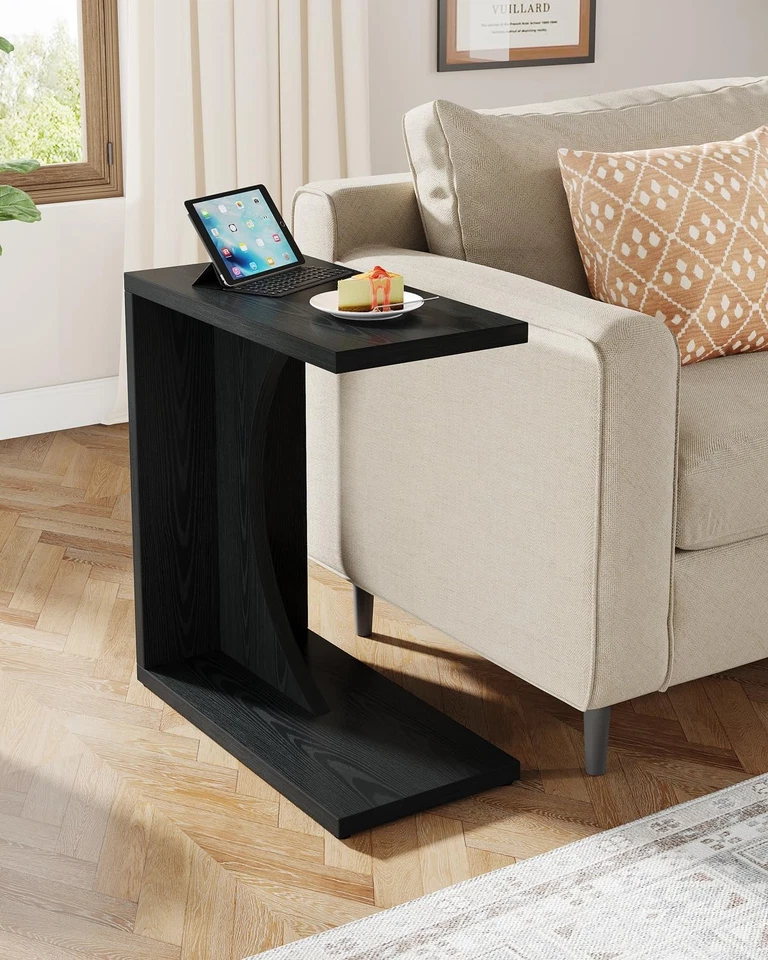 C-Shaped End Table for Couch, C Table for Sofa, Side Table for Living Room,Black - Image 3 of 4