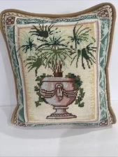 Vintage French Country Needlepoint Pillow Topiary Soft Corduroy Back 12"X10