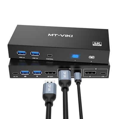 MT-VIKI 8K Displayport KVM Switch 2 in 1 Out DP1.4, 4 USB 3.0, 4K@144Hz, Neu