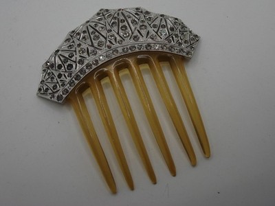 VINTAGE ART DECO STYLE SILVER W/RHINESTONES HAIR COMB  display picture 2