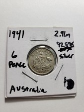 1941 Australia 6 Pence  - 92.5% Silver - Foreign Coin - KM# 38