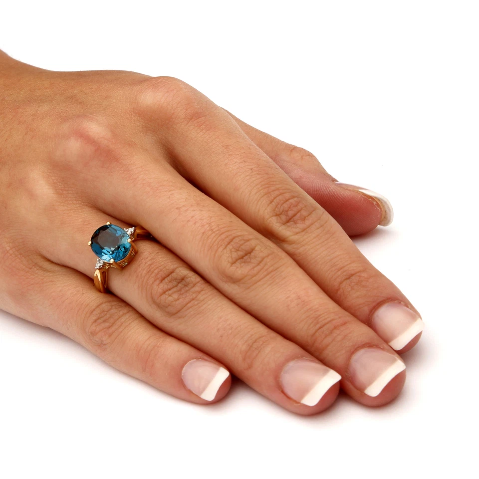 Anillo de topacio azul Londres genuino 4,51 TCW en plata de ley chapada en oro Foto 3 de 4
