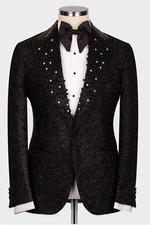Men Suits Rhinestone Crystal Lapel Formal Evening Groom Tuxedo Wedding 3 Piece