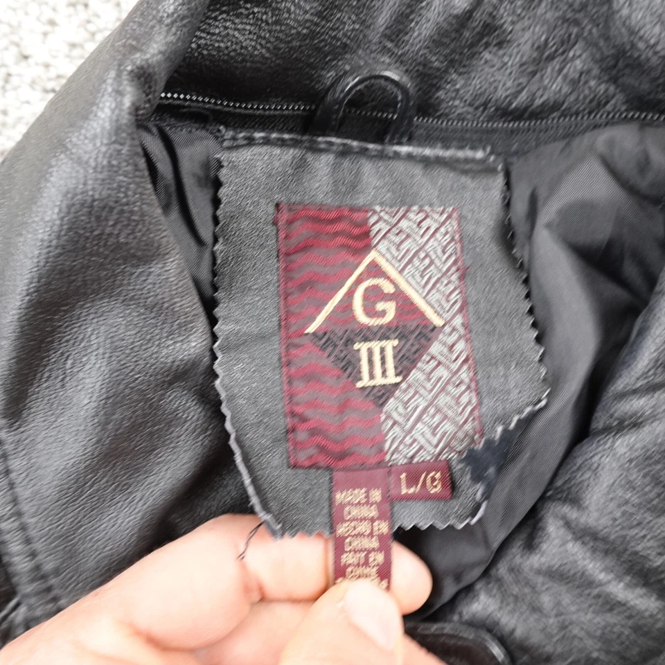 Chaqueta De Colección G III Mujer L Cuero Negro Cremallera Botón Parka Gabardina Motocicleta Foto 4 de 4