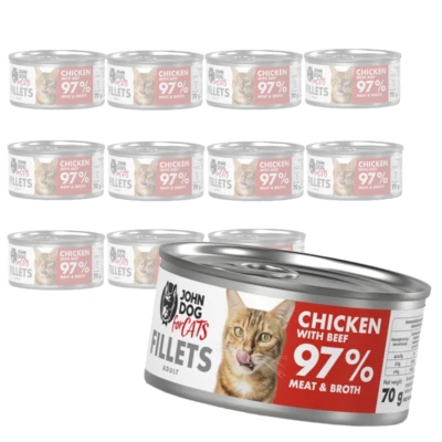 JOHN DOG FOR CATS John Dog für Katzen Feuchtfutter für Katzen Hähnchenfilets Rindfleisch 12x70g