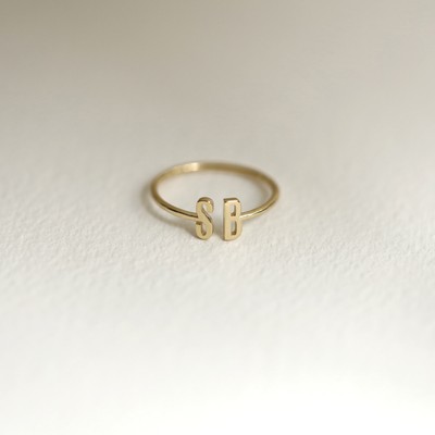 14 Karat massiver Gold personalisierter offener doppelter Initialen Monogrammring