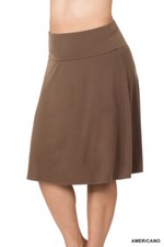 Women  Plus Fold Over Banded Waist A-Line Flared Knee Length Midi Skirt