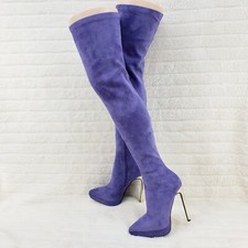 Girlz Revenge Faux Stretch Purple Suede High Heel Platform Thigh Boots