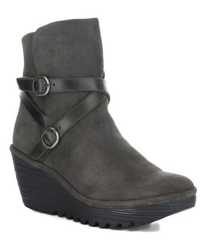 Women's Fly London YEMO Buckle Wedge Boot, Size 5.5Us - Green