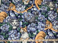 NEW Elegant Cats/Kittens 100 Cotton Fabric Sold By 1/2 Yard More Available
