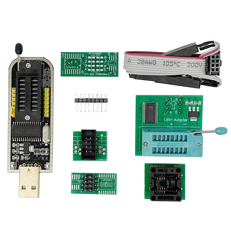 Juego Completo Programador CH341A USB + Clip SOP8 + Adaptador 1.8V + Adaptador SOP8 Foto 2 de 4