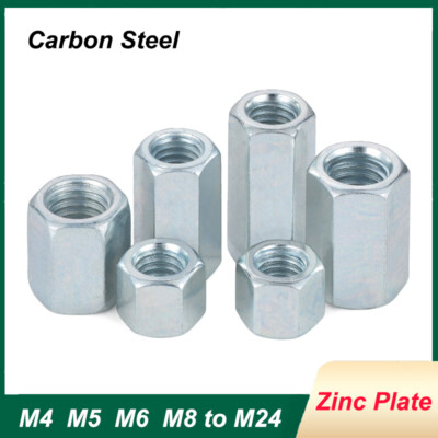 Zinc Plated Hex Connection Nut Stud Carbon Steel Long Rod Bar Nuts M4 M5 to M24