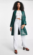 Muubaa Belted Wrap Front Leather Trench Style Coat, Fern Green, Size 12 (new)