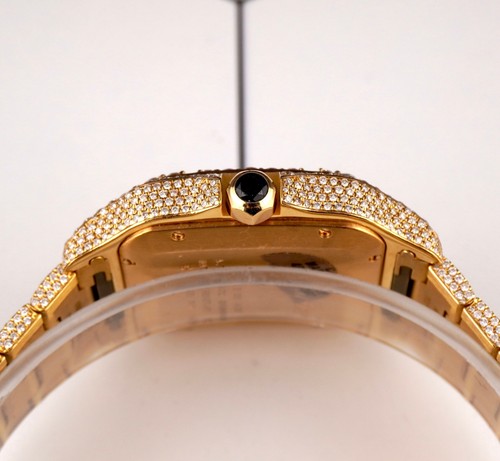 Cartier Santos Mens 39.8mm 18k Yellow Gold Watch Iced Out 25ct Diamonds 4070 - Picture 8 of 14