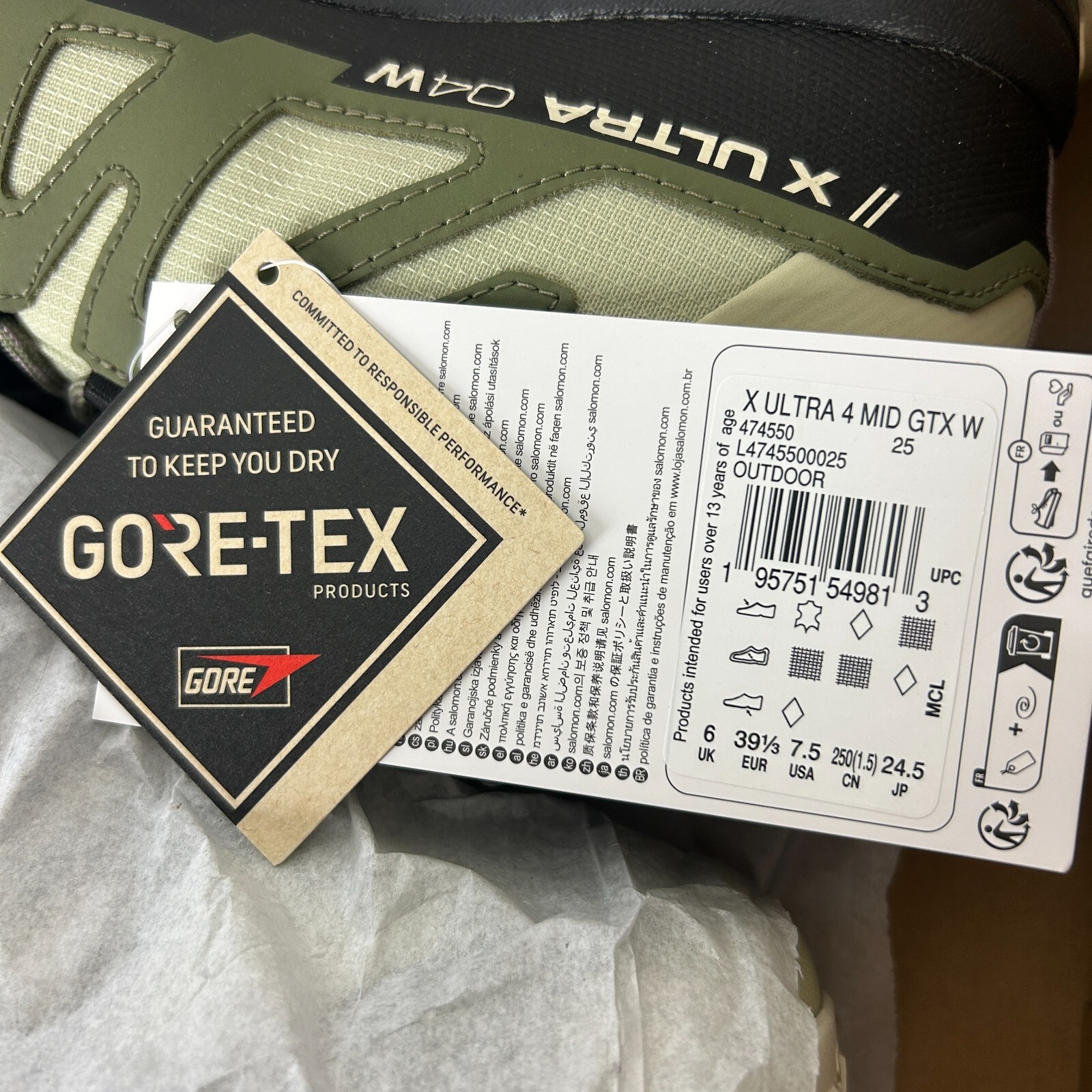 NUOVI scarponi da trekking Salomon X Ultra 4 Mid GTX Gore Tex da donna 7 5 (EU 39 33) verdi